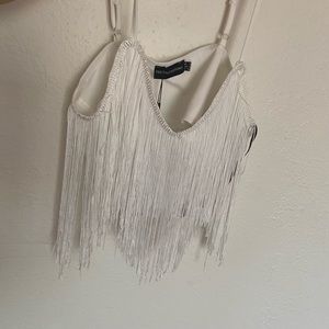 PRETTY LITTLE THING WHITE FRINGE TOP